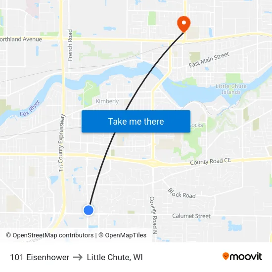101 Eisenhower to Little Chute, WI map