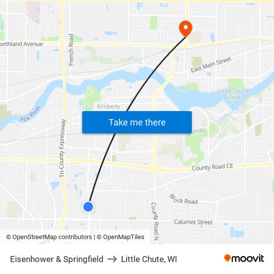 Eisenhower & Springfield to Little Chute, WI map
