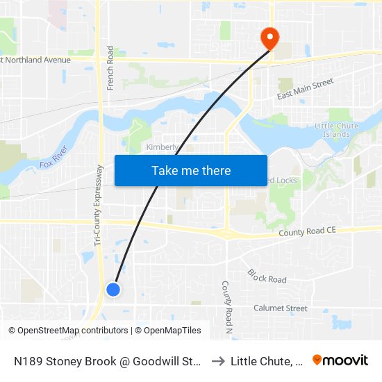 N189 Stoney Brook @ Goodwill Store to Little Chute, WI map