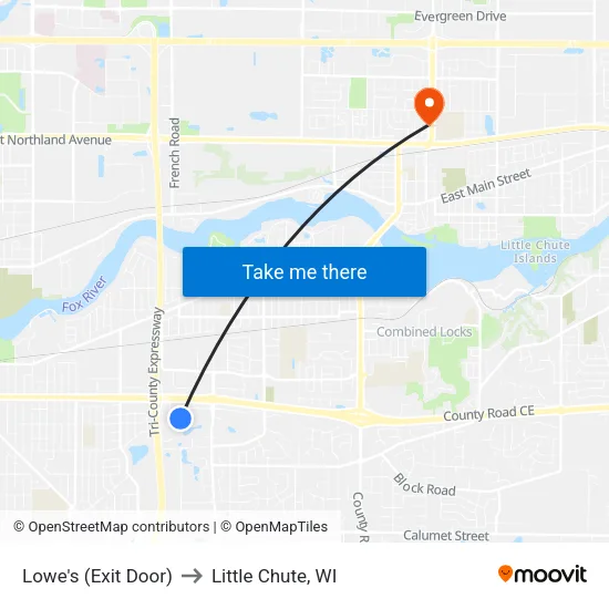 Lowe's (Exit Door) to Little Chute, WI map