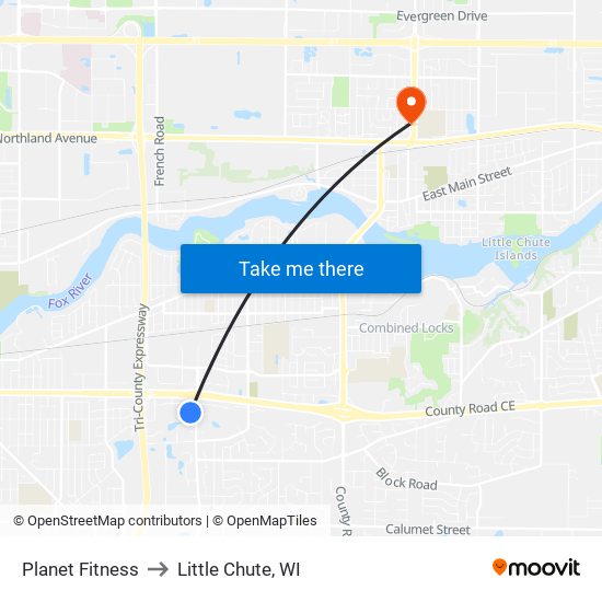 Planet Fitness to Little Chute, WI map