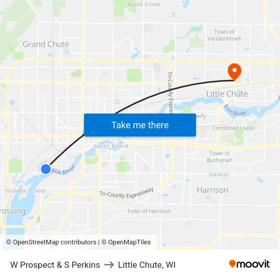 W Prospect & S Perkins to Little Chute, WI map