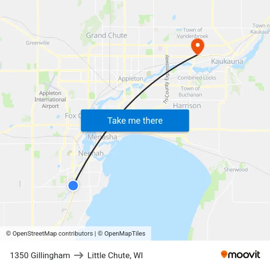 1350 Gillingham to Little Chute, WI map