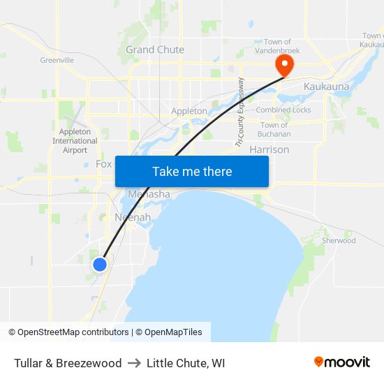 Tullar & Breezewood to Little Chute, WI map