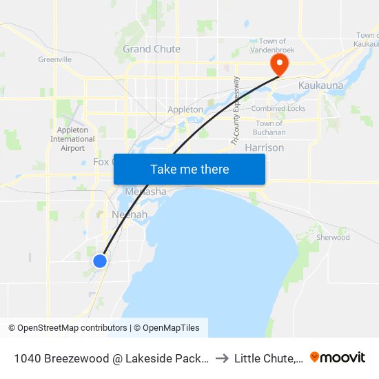 1040 Breezewood @ Lakeside Packaging to Little Chute, WI map