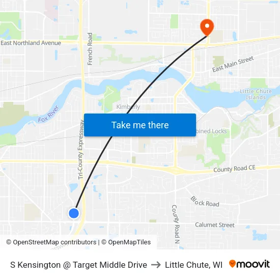 S Kensington @ Target Middle Drive to Little Chute, WI map