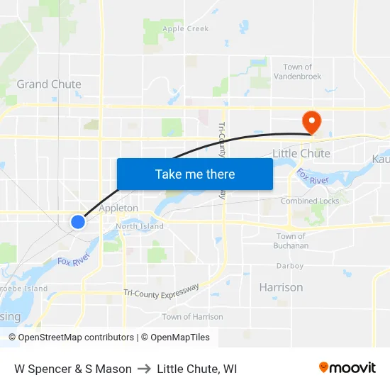 W Spencer & S Mason to Little Chute, WI map
