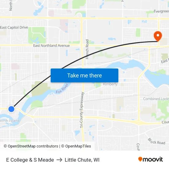 E College & S Meade to Little Chute, WI map