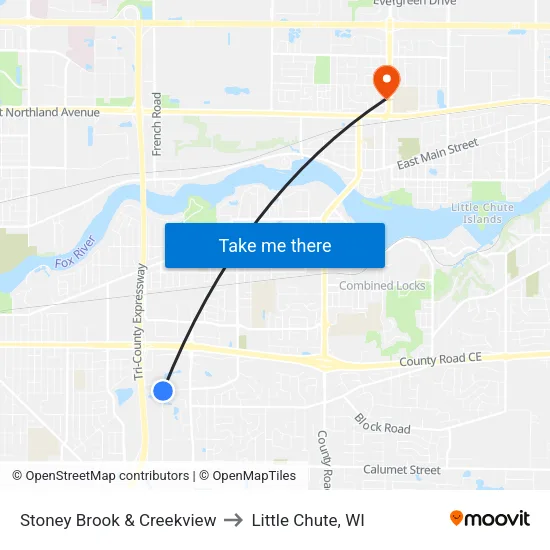 Stoney Brook & Creekview to Little Chute, WI map