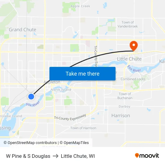 W Pine & S Douglas to Little Chute, WI map