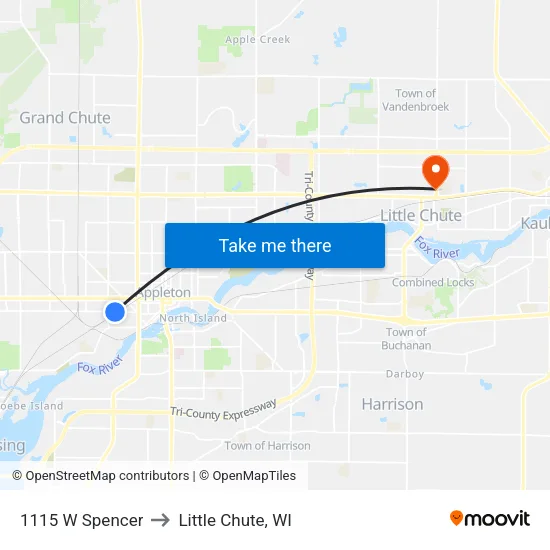1115 W Spencer to Little Chute, WI map