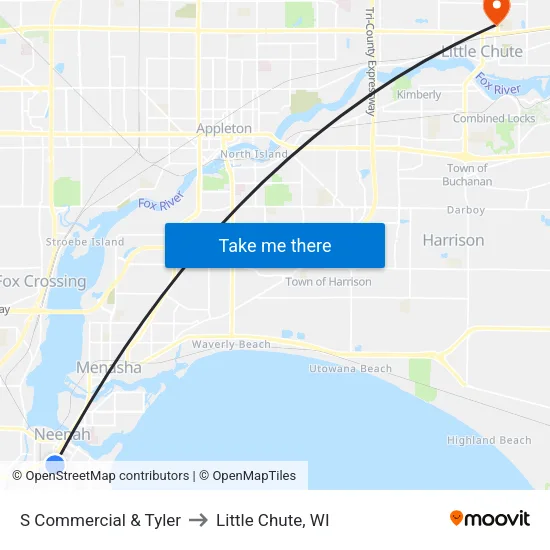 S Commercial & Tyler to Little Chute, WI map