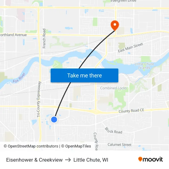 Eisenhower & Creekview to Little Chute, WI map