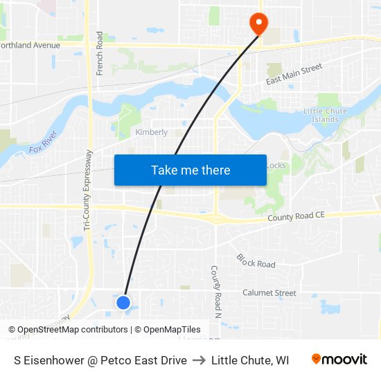 S Eisenhower @ Petco East Drive to Little Chute, WI map