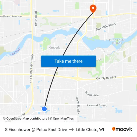 S Eisenhower @ Petco East Drive to Little Chute, WI map