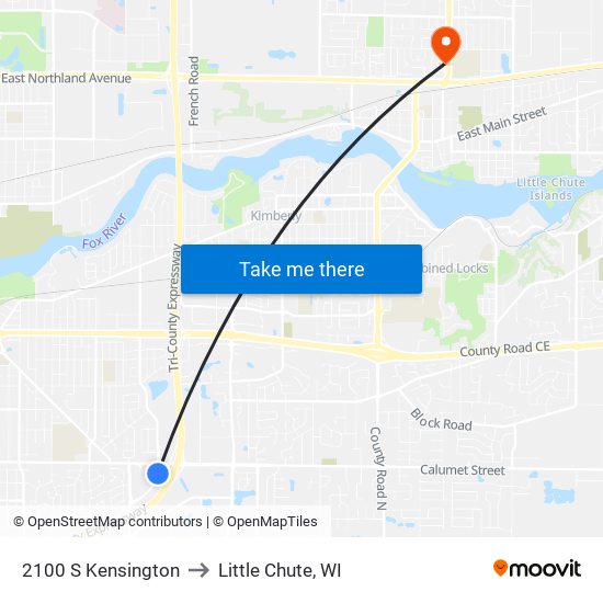 2100 S Kensington to Little Chute, WI map