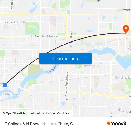 E College & N Drew to Little Chute, WI map