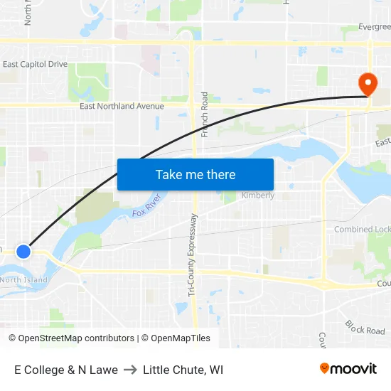 E College & N Lawe to Little Chute, WI map