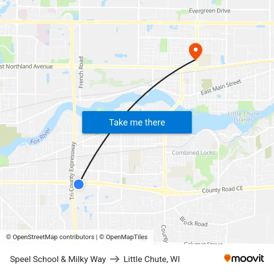 Speel School & Milky Way to Little Chute, WI map