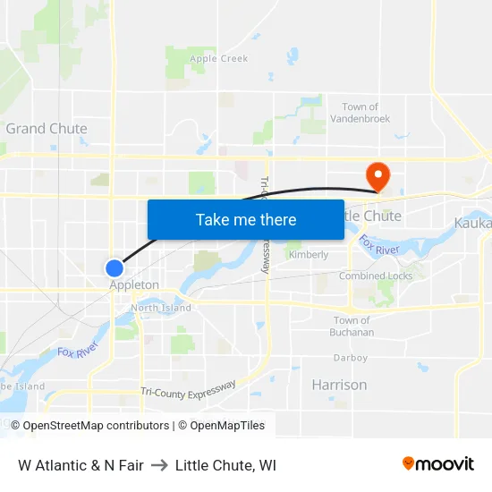 W Atlantic & N Fair to Little Chute, WI map