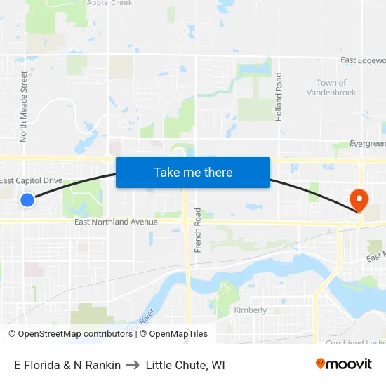 E Florida & N Rankin to Little Chute, WI map