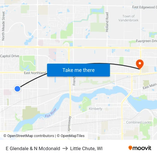 E Glendale & N Mcdonald to Little Chute, WI map