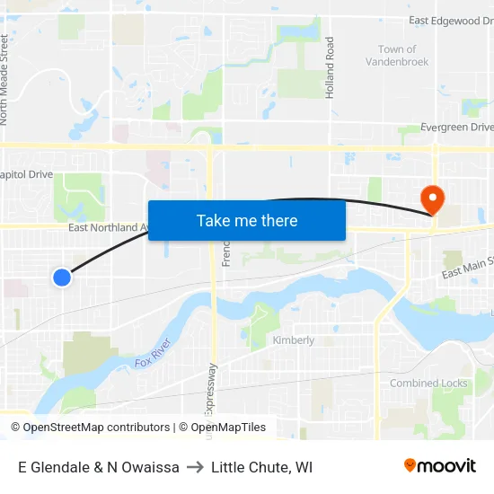 E Glendale & N Owaissa to Little Chute, WI map