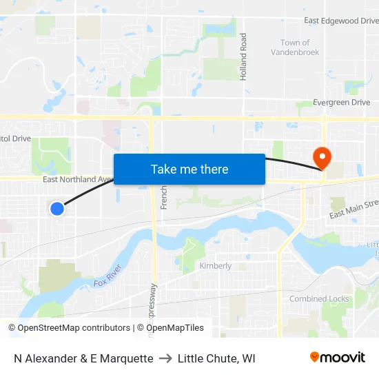 N Alexander & E Marquette to Little Chute, WI map
