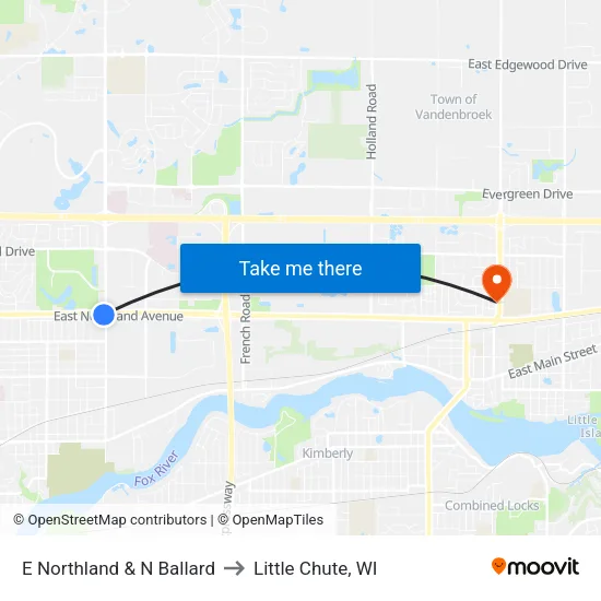 E Northland & N Ballard to Little Chute, WI map