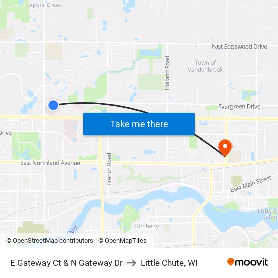 E Gateway Ct & N Gateway Dr to Little Chute, WI map