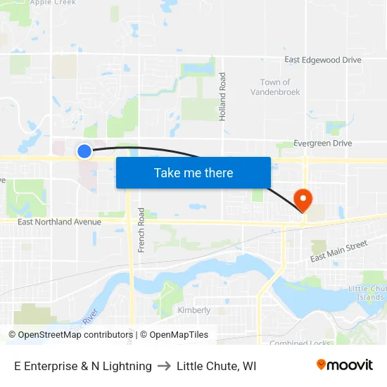 E Enterprise & N Lightning to Little Chute, WI map