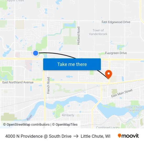 4000 N Providence @ South Drive to Little Chute, WI map