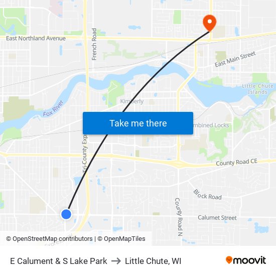 E Calument & S Lake Park to Little Chute, WI map