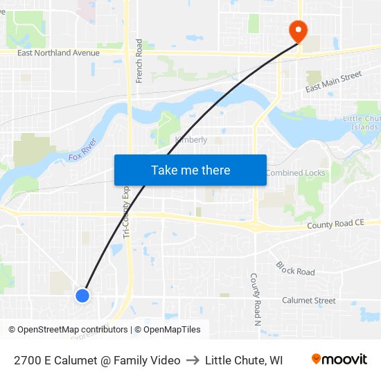 2700 E Calumet @ Family Video to Little Chute, WI map