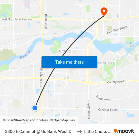 3300 E Calumet @ Us Bank West Drive to Little Chute, WI map