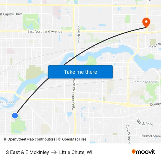 S East & E Mckinley to Little Chute, WI map