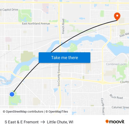 S East & E Fremont to Little Chute, WI map