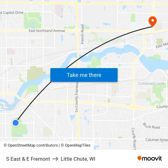S East & E Fremont to Little Chute, WI map