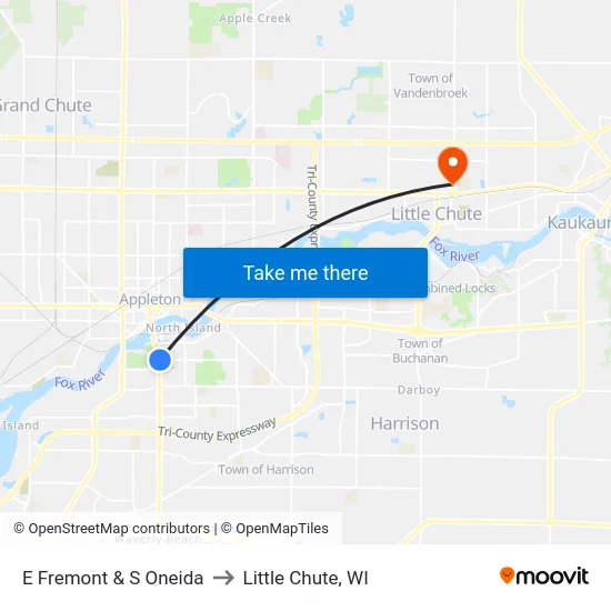 E Fremont & S Oneida to Little Chute, WI map