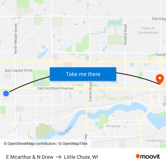 E Mcarthur & N Drew to Little Chute, WI map