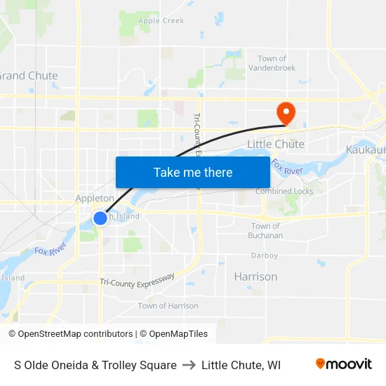 S Olde Oneida & Trolley Square to Little Chute, WI map
