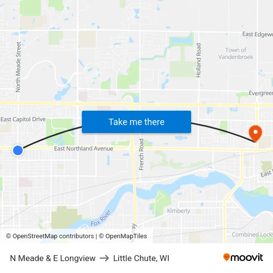 N Meade & E Longview to Little Chute, WI map