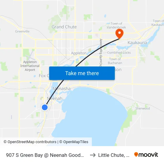907 S Green Bay @ Neenah Goodwill to Little Chute, WI map