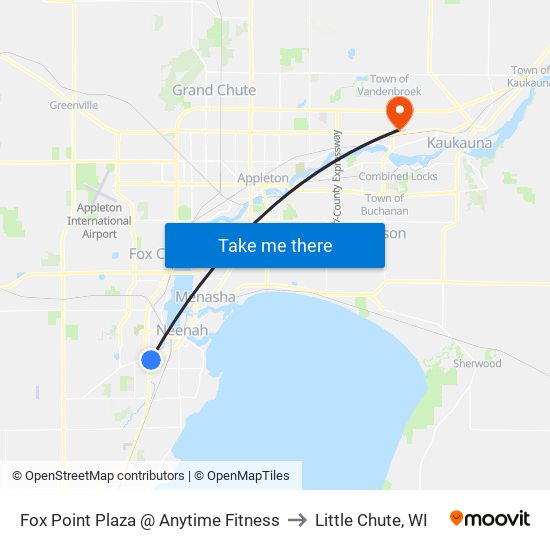 Fox Point Plaza @ Anytime Fitness to Little Chute, WI map