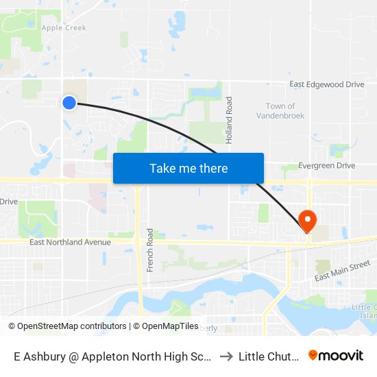 E Ashbury @ Appleton North High School Drive to Little Chute, WI map