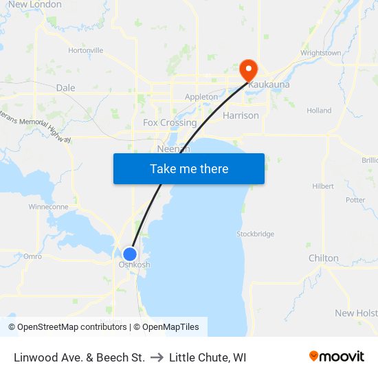 Linwood Ave. & Beech St. to Little Chute, WI map