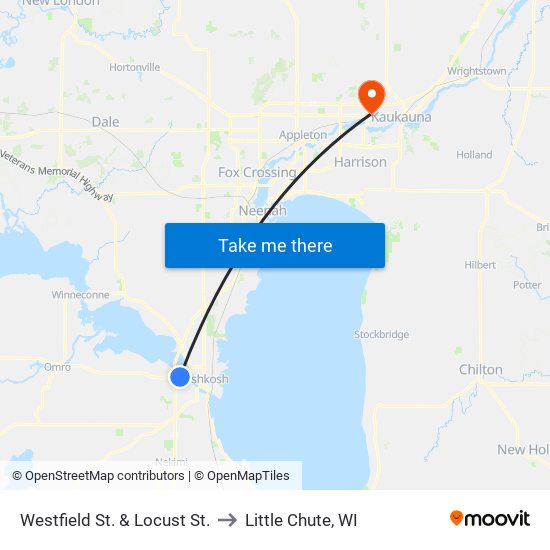 Westfield St. & Locust St. to Little Chute, WI map