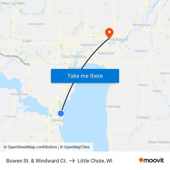 Bowen St. & Windward Ct. to Little Chute, WI map