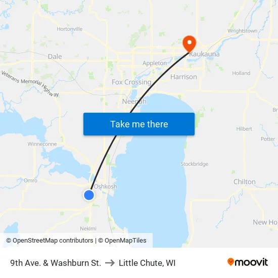 9th Ave. & Washburn St. to Little Chute, WI map