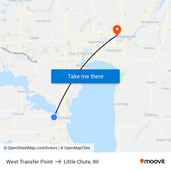West Transfer Point to Little Chute, WI map